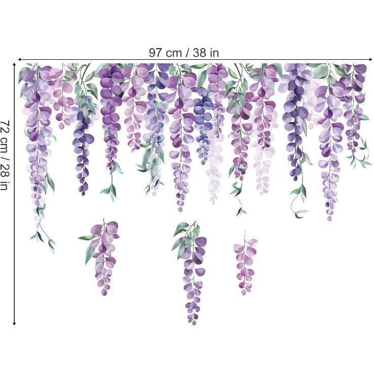 decalmile Purple Hanging Vine Double Sided Window Clings Wisteria Flower Leaf Window Decals Anti-Collision Glass Doors Window Stickers