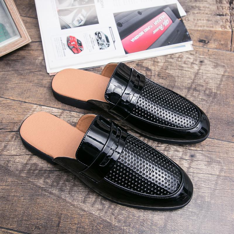 Half Slippers Summer No Heel Lazy Couple Slippers Horse Buckle Bean Shoe Leather Slippers