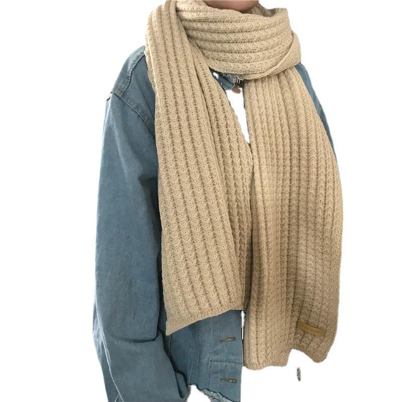 ins Harajuku style thick woolen knitted scarf women's winter Korean version thickened warm scarf student color factory customization Red wine