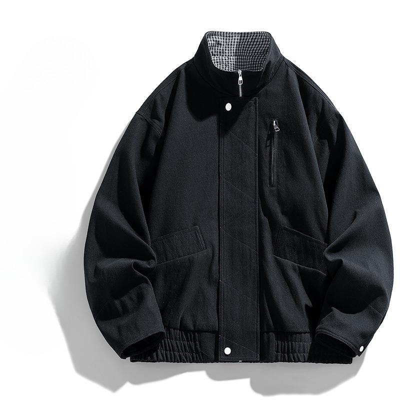 Retro Stand Collar Bomber Jacket Men's Spring Short Bath Style Work Jacket