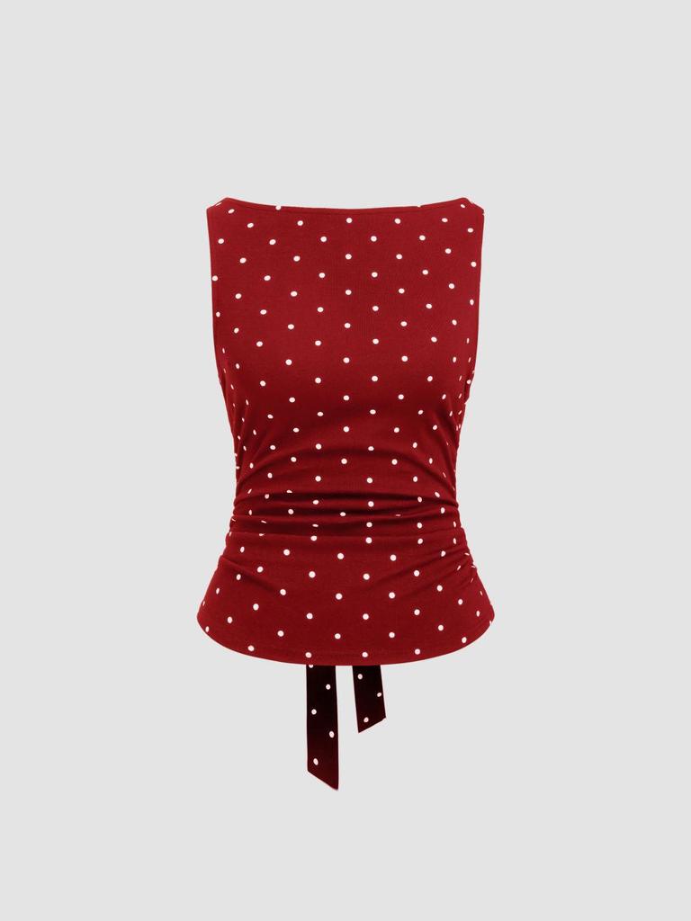 Retro Korean Polka Dot Backless Tank Top – Summer Style Slimming Sleeveless Strappy Top for Women