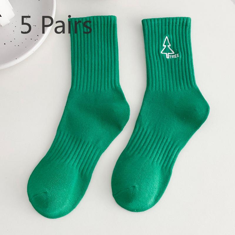5 Pairs of Female Spring and Summer New Trend Cartoon Embroidery Absorbs Sweat In The Sport Tube Socks