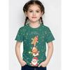 Round Neck 3D Christmas Theme Printed Short Sleeved Children's Girl T-shirts - Soft Medium Stretch Polyester Fabric Summer Relaxed Fit Clothing