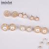 6 Pair/Lot Fashion Vintage Charm Jewelry Gold-Color Round Half Simulated Pearls Flower Stud Earring