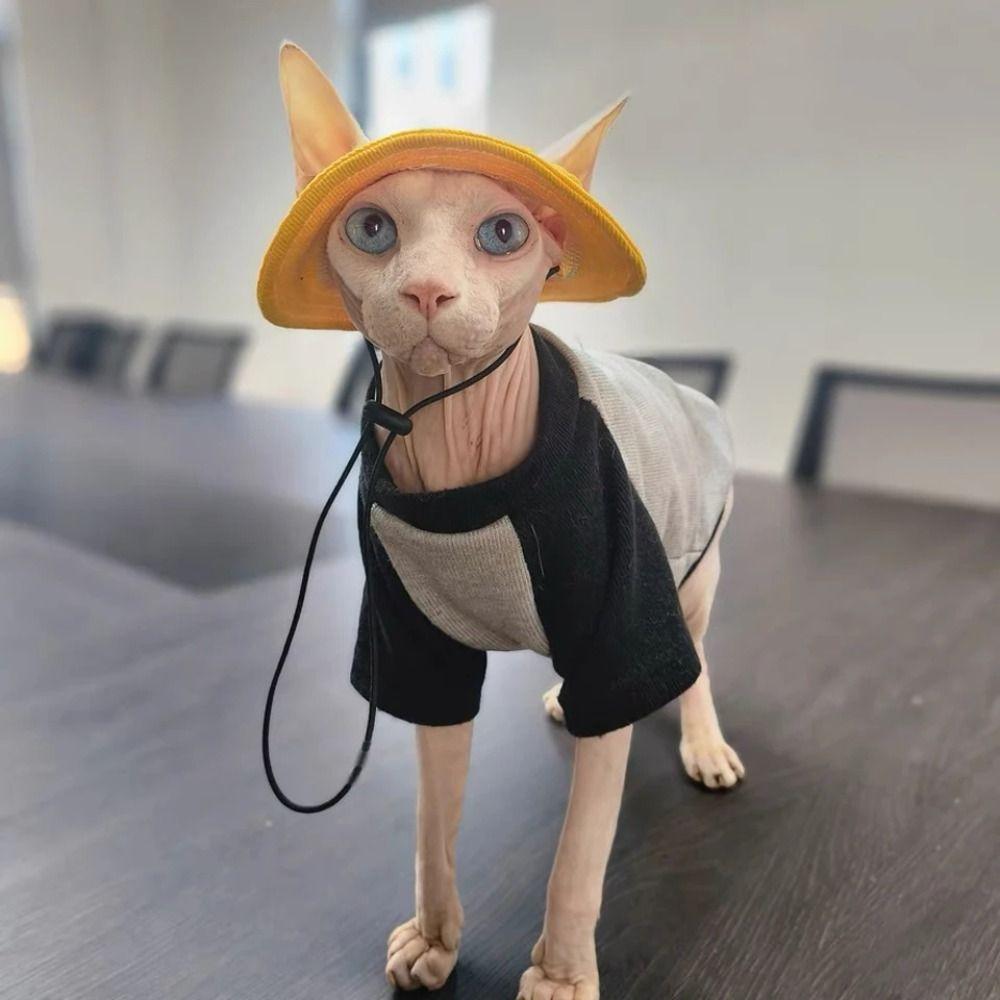 Solid Color Pet Sunshade Cap Cotton Pet Sunscreen Tie Hat Dog Cat Bucket Hat  Sphynx Hairless Cats