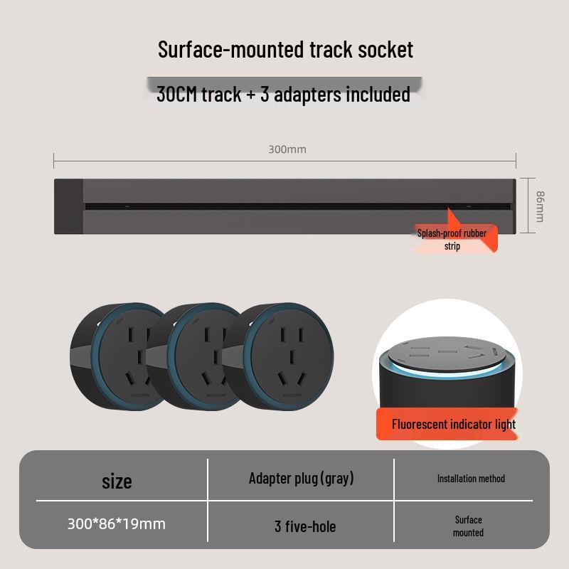 Movable Surface-Mounted Wireless Track Socket for Kitchen Island