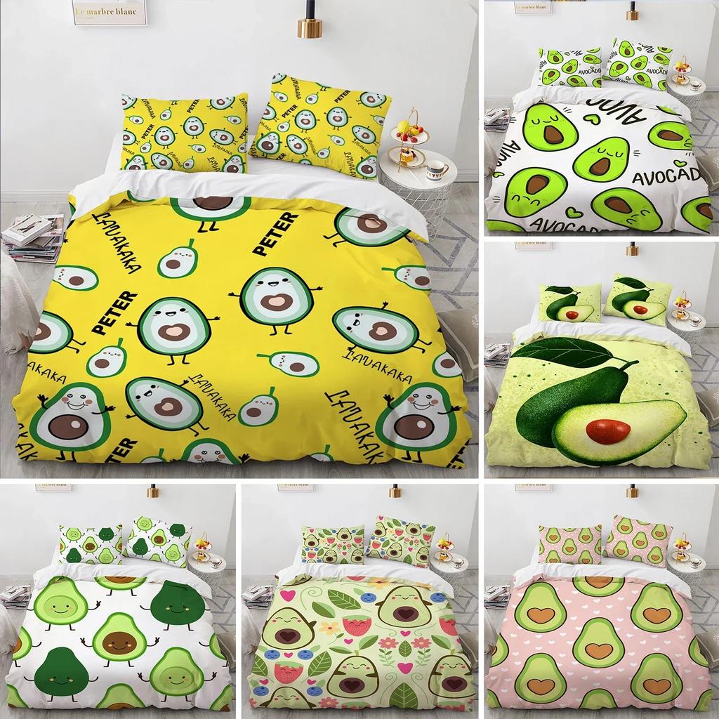 Cartoon Avocado Fruit Funny Comfortable Duvet Quilt Cover Pillowcase Bedding Set Children Bedroom Decoration Home Textile