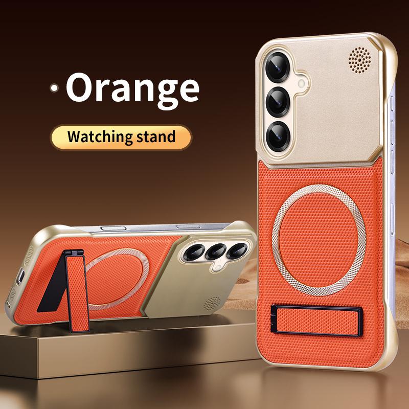 KEYSION Luxury Magnetic PU Leather Aromatherapy Phone Case for Samsung Galaxy S22 S23 Ultra Kickstand Borderless Back Cover