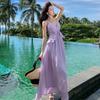 French Retro Backless Suspender Dress Purple High-end Beautiful Small Skirt Seaside Travel Vacation Beach Skirt