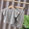Solid Color Short-sleeved Summer Home Wear Baby Children Simple Half-sleeved Two-piece Set