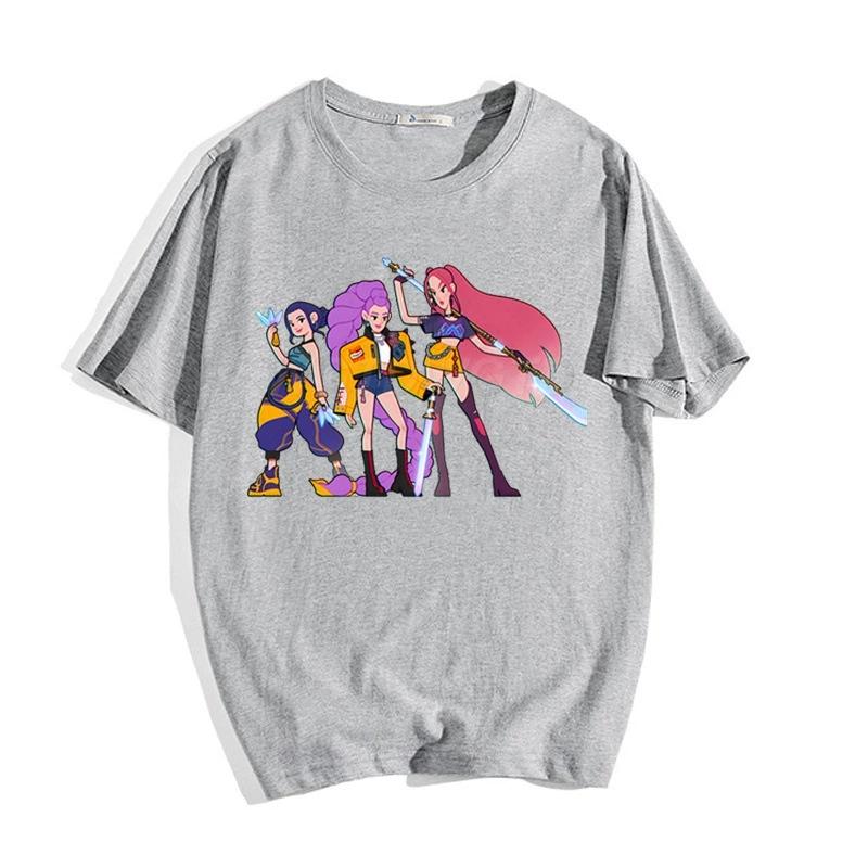 KPop Demon Hunters Women's T-shirt Korean Fashion Casual Round-neck Top Movie Cartoon Girl Boy Tshirt Kid Tees