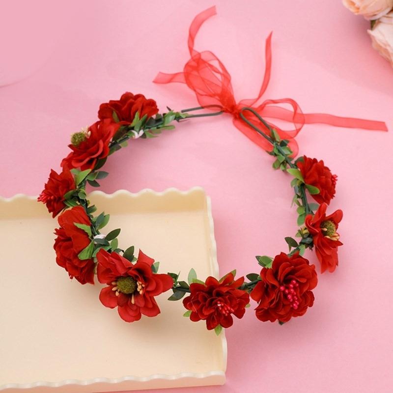 Rosetter Blomsterkrans För Bröllop Blomsterpannband Brud Blommig Pannband Kvinnor Blommig Girlang Krans Hårkrans
