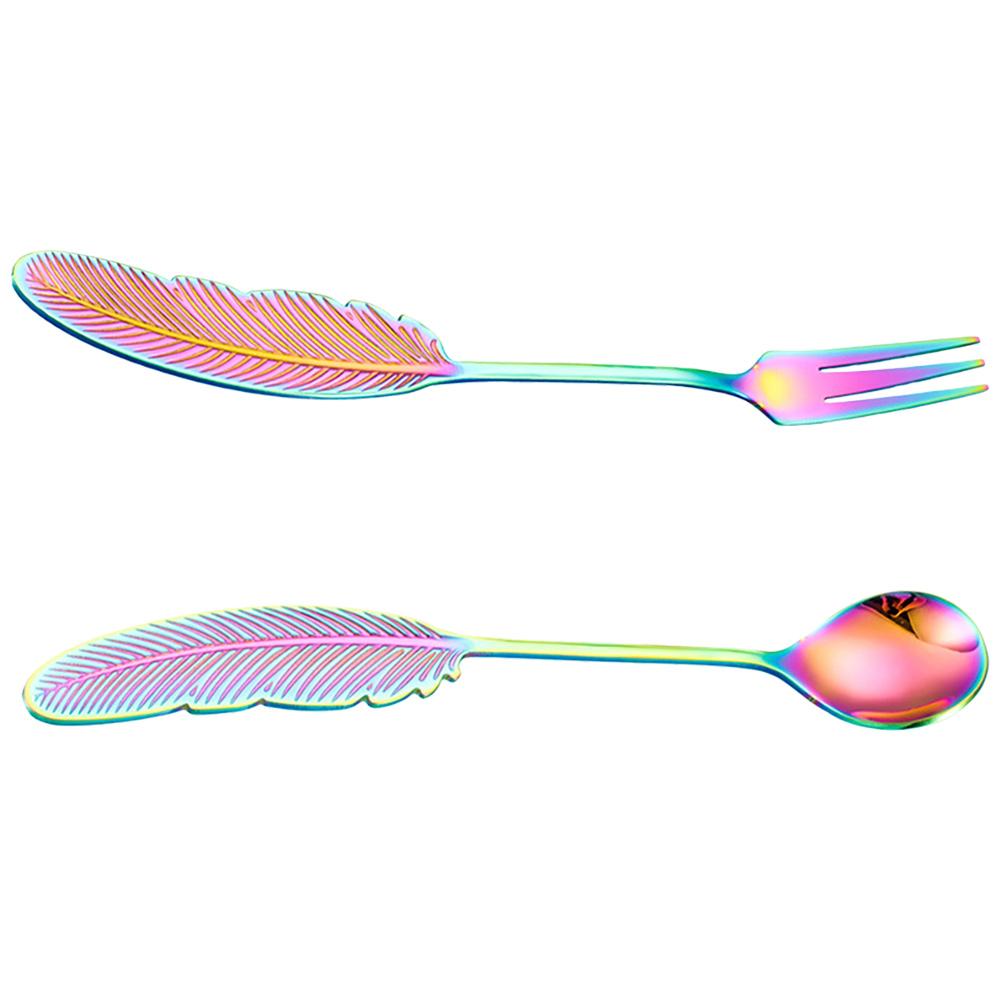 2pcs Stainless Steel Spoon Fork Set For Dessert Cake Ice Cream Coffee Tea Service Small Spoon Kitchen Barware Utensils