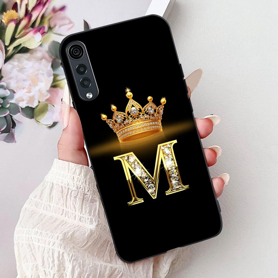 For LG Velvet 4G 5G UW Back Cover For LG Velvet 5G UW Case Fashion Luxury A-Z Letters Crown 2D Painted Soft Black Phone Case