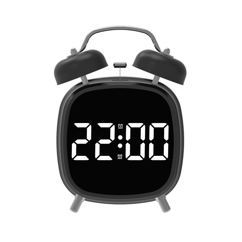 Modern Minimalist Metal Alarm Clock With Led Digital Display And Loud Ringtone For Bedroom Use BlackShellWhiteLight