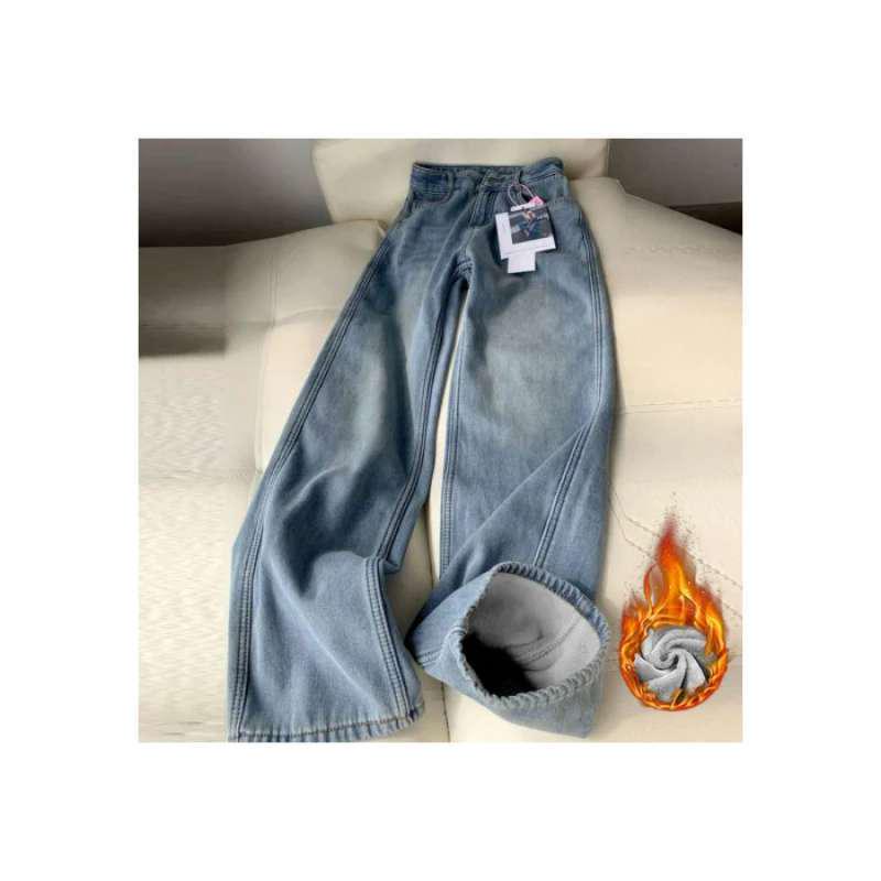 

Women s High-Waisted Narrow-Fit Brushed Straight-Leg Jeans, Autumn/Winter 2026, Slimming & Petite-Friendly, Long Wide-Leg Style L