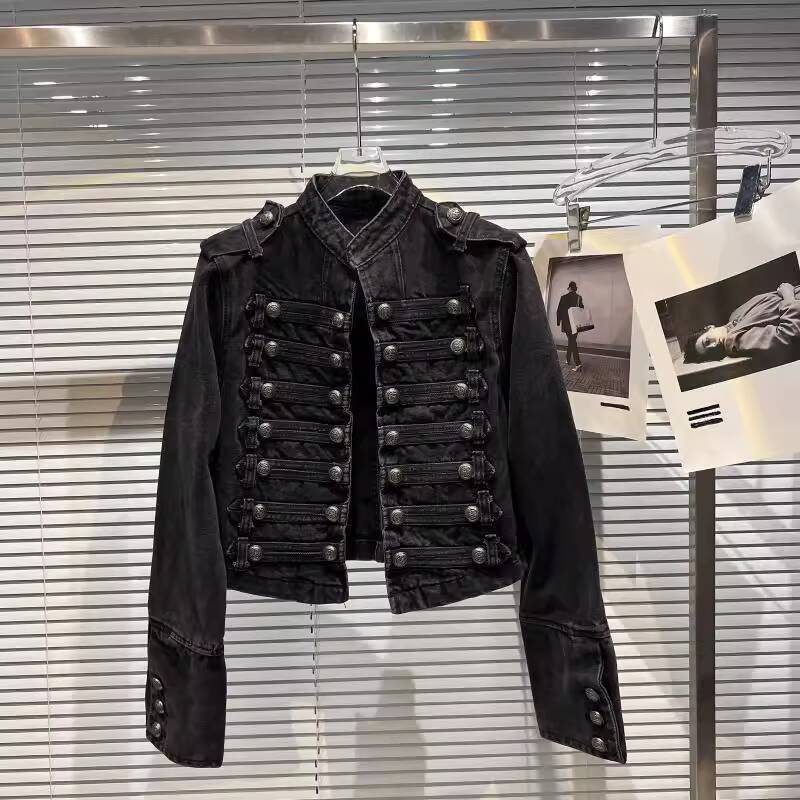 DRIPX Autumn New Fashion Metal Buckle Design Shoulder Strap Denim Short Jacket For Women High Street Coat Female
