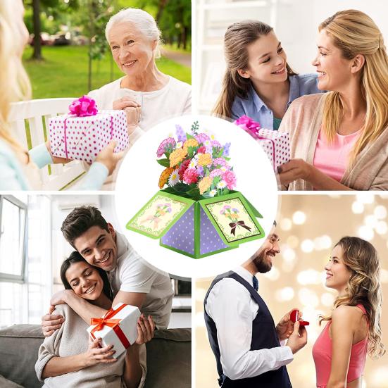 

Yousheng Greeting Card Three-dimensional Floral Pattern Fade-resistant Foldable Mothers Day Carnation Popping-Up Greeting Card Festival Gift