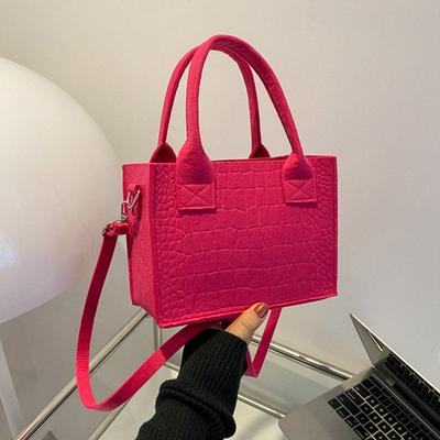 Women Felt Mini Tote Handbag Popular Stone Texture Oneshoulder Messenger Bag Autumn Winter Small Square Bag