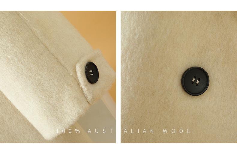 Women's Petite Double-Breasted Mid-Length Lapel Wool Coat - Versatile for Autumn/Winter