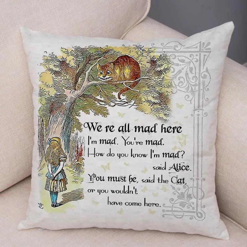 Alice In Wonderland Cushion Cover Cute Rabbit Cat Printed Sofa Pillow Vintage Home Decorative Pillow Case for Children Room