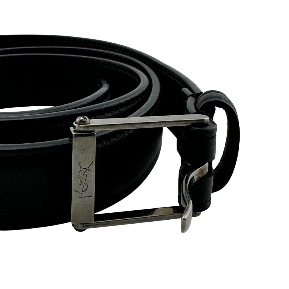 SAINT LAURENT GRZ479388 Narrow leather belt black leather unisex Used
