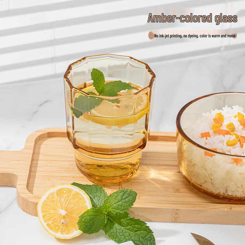 Gaotaibai Yingxue Amber Glass Cup and Bowl Set