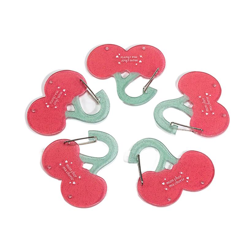 1 Piece Cute Transparent Acrylic Cat Leaf Cherry Hollow Out Climbing Buckle Keychain Sweet Doll Bag Pendant  Accessories