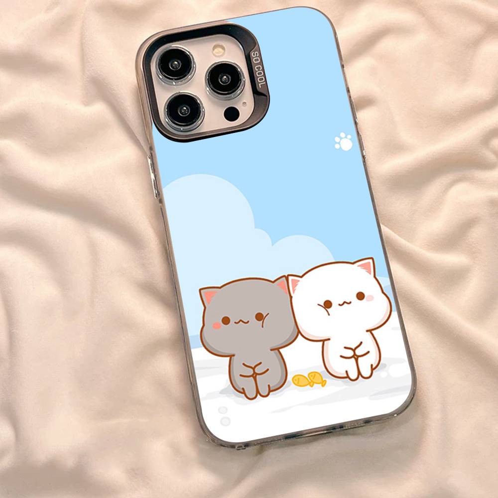 Cartoon Cute Cats Phone Case For iPhone 17 16 15 14 11 12 13 Pro Max Plus Pro Colored Silver Cover