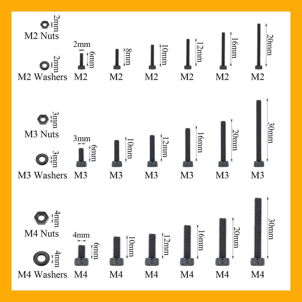 Sada 1200 ks černých šroubů s válcovou hlavou a šestihrannou drážkou, šroub s talířovou hlavou, matice, plochá podložka, krabička na šrouby