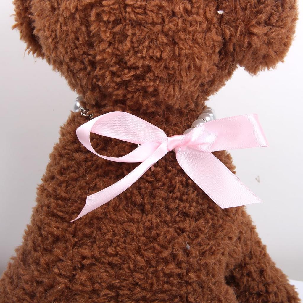 Dog Cat Pearls Necklace Collar with Rhinestones Bone Charm Pendant Pet Puppy Jewelry Accessory (Pink, Small)