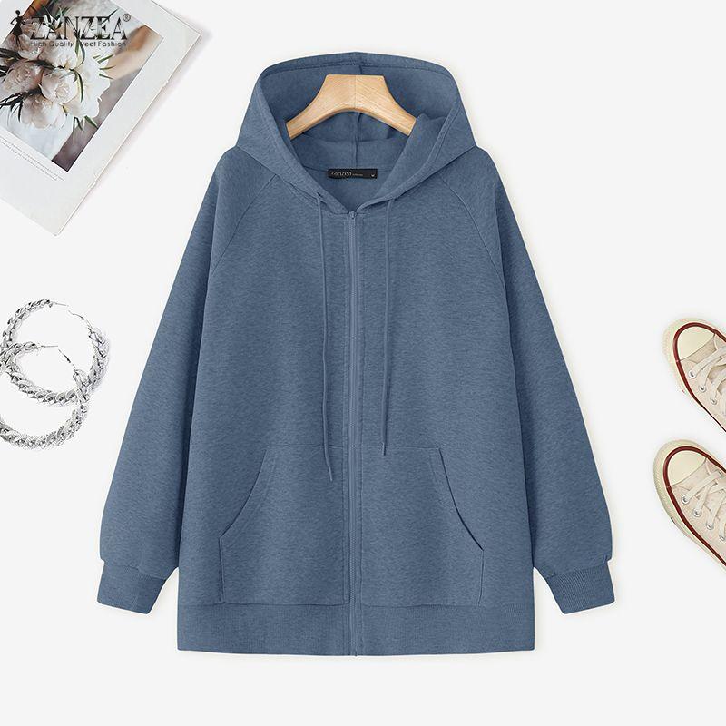ZANZEA Damen Kapuzenpullover Lässig Langarm Herbst Kapuzen-Sweatshirts