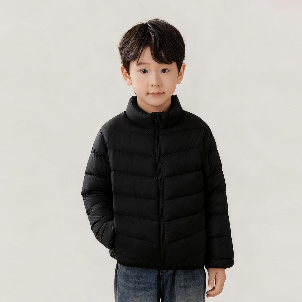 Kinder-Stehkragen Winter-Schuluniform-Artefakt, Daunenjacke innen, leichter Liner außen, Jungenjacke, mittlere und große Kinderkleidung