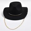 Retro Fedora Hats for Women Men Metal Chain Decor Felt Jazz Hats Curved Brim Western Cowboy Hat Sombrero Hombre