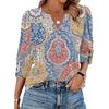 Women V Neck Loose Fit Three Quarter Sleeve Casual Top Button Detail Sleeve Blouse Lightweight Comfortable Fabric