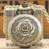 Ceas de buzunar mic, retro, din bronz, stil steampunk, cu trandafir sculptat, pandantiv lanț pentru ceas, lanț pentru bărbați și femei, cadou