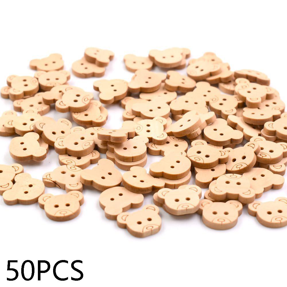 

50/100/200Pcs 2 Holes Bear Wooden Buttons Natural Teddy Bear Charms Craft Sewing Buttons for Handmade Scrapbooking Art Project
