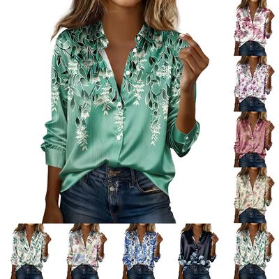 Women's Shirt Blouse Print Button Long Sleeve Casual Basic Shirt Collar Regular Top