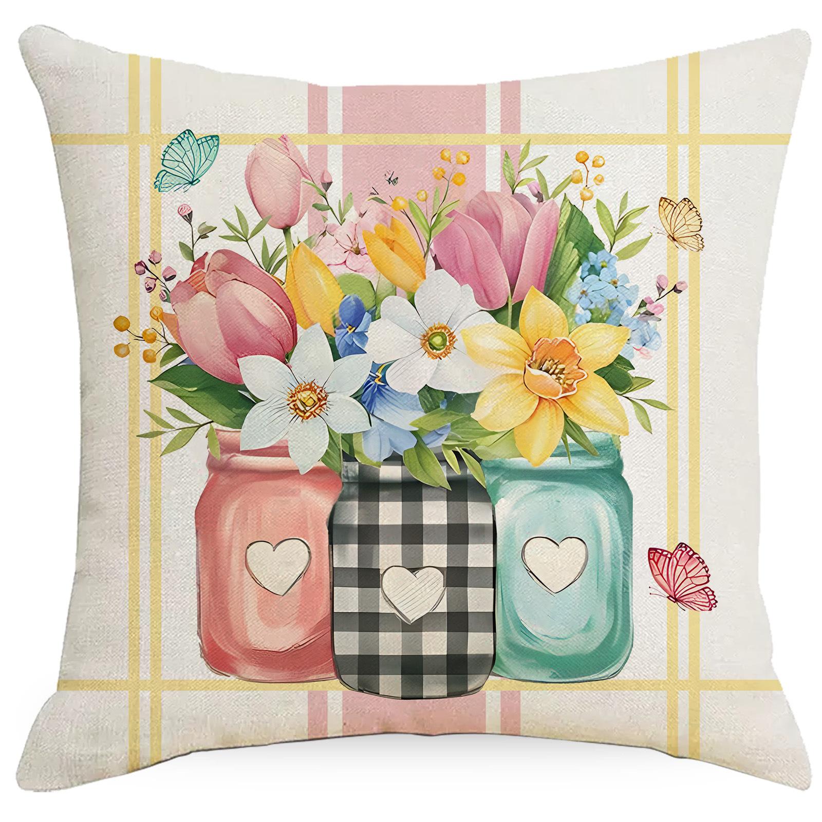 

Простая и свежая наволочка с зелеными растениями и цветочным принтом, весенне-летняя атмосфера, украшение для дома, подушка для дивана, сиденье автомобиля 45 * 45Cm