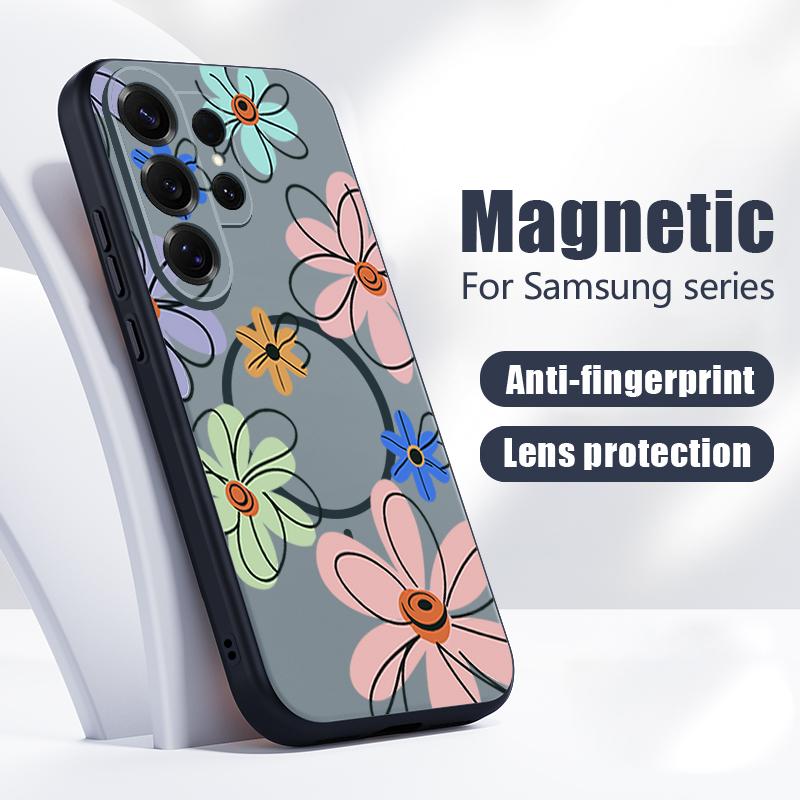 Custodia Magnetica Per Magsafe Per Samsung Galaxy S26 Ultra S25 Edge S24 Plus S23 FE S22 A17 A54 A55 A56 A57 5G Copertura Floreale Cartone Animato Margherite Fiore di Pesco