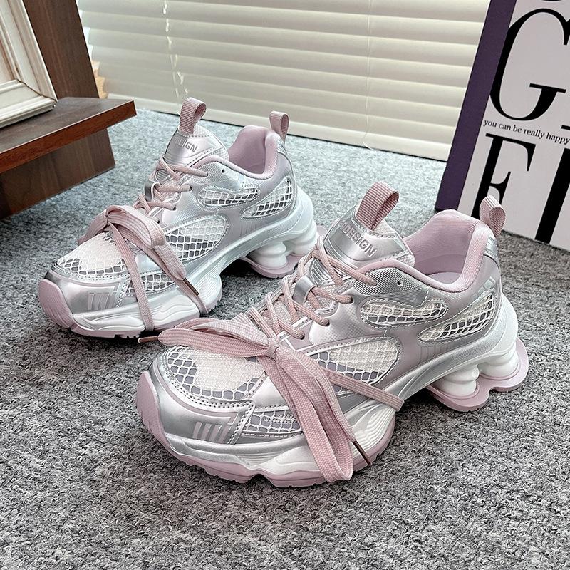 Lin Yun has the same platform dad shoes for women's 2025 new spring mesh breathable and versatile height-increasing silver sneakers.