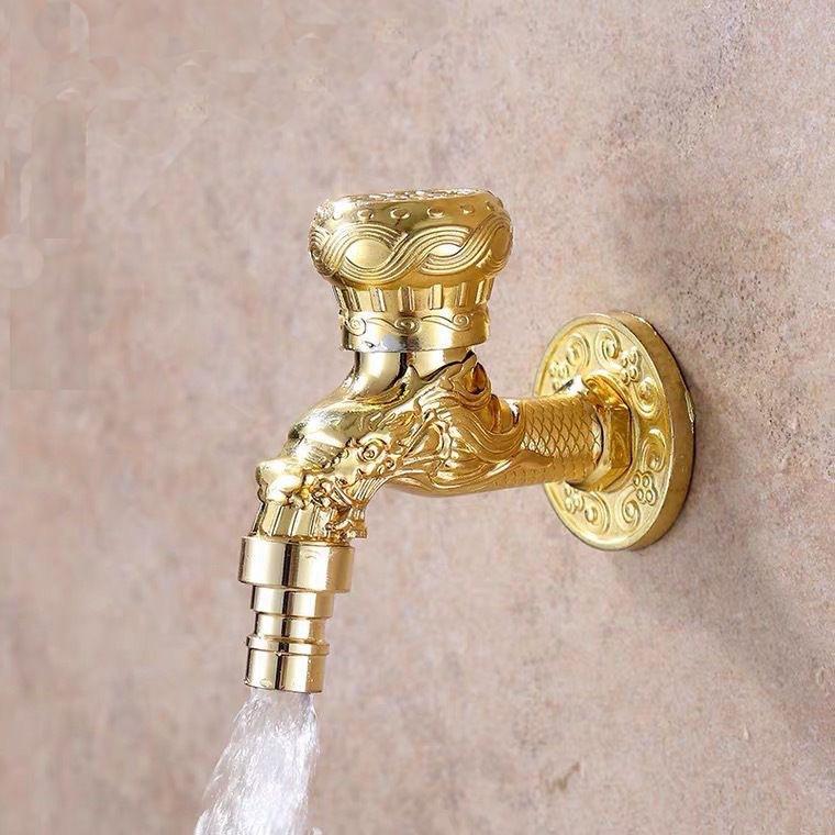 Elegant Golden Dragon Wall-Mounted Faucet with Single Cold Water Valve - Rustic Vintage Style, Stainless Steel and Zinc Alloy