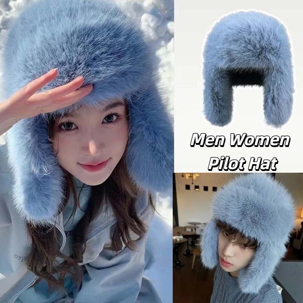 Warmer Men Women Pilot Hat Solid Color Ear Protection Hat Lamb Fur Cap Faux Fur Pilot Cap  Men