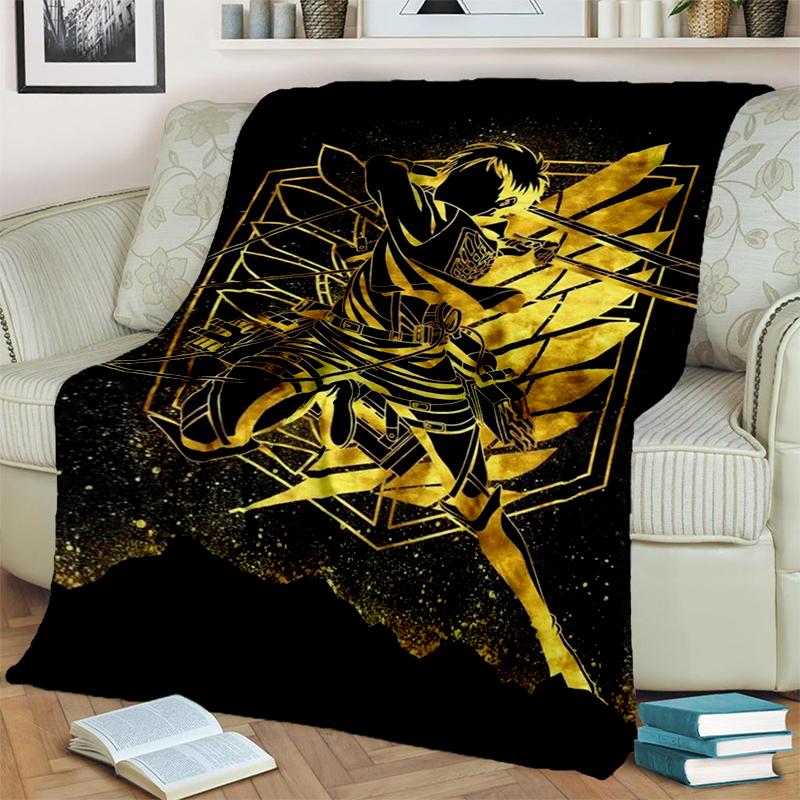 3D Cartoon Attack on Titan Eren Mikasa Anime Blanket,Soft Throw Blanket for Home Bedroom Bed Sofa Travel Picnic Cover Kids Gift