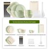 Ensemble de vaisselle en céramique 25 pièces Blanc crème et vert HANDUNYOU