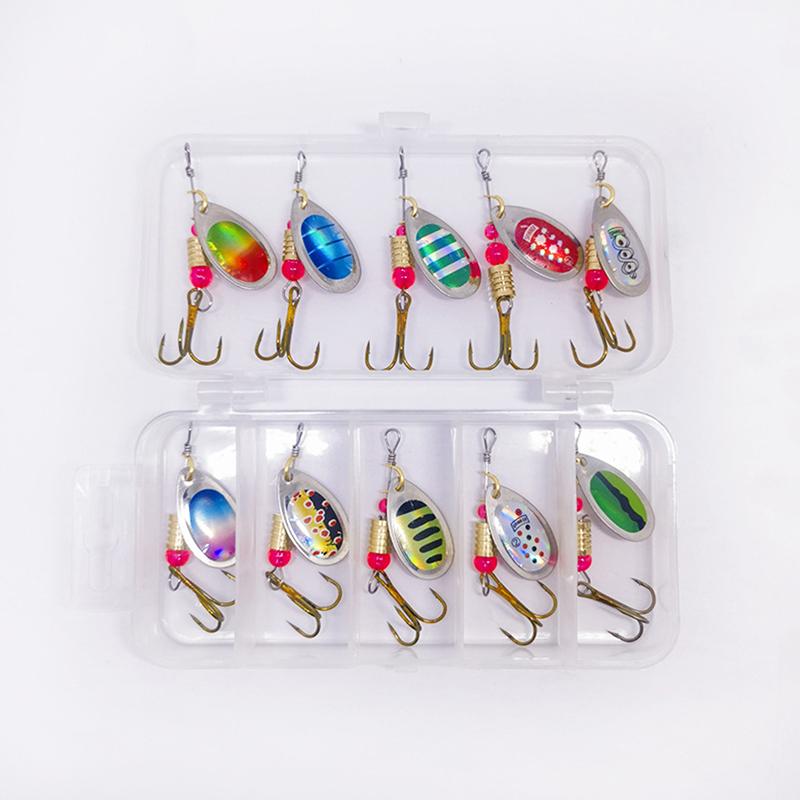 10Pcs/Set Spinner Lure 10 Colors Withtreble Hook Metal Spoon Lure Hard Fishing Lure With Fishing Tackle Box