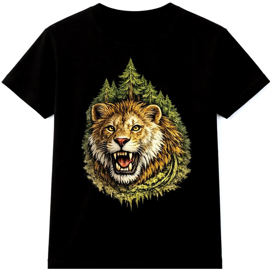 Lion Head Roaring T Shirt Big Cat Predator Animal Graphic Tee Wildlife S
