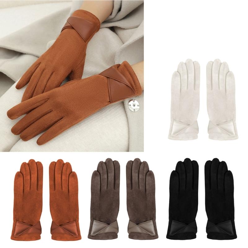 Women's Sueded Gloves with Fleece Lining for Warmth and Stylish Fashionable Bowknot Cuffs Hand Gloves for Daily Use