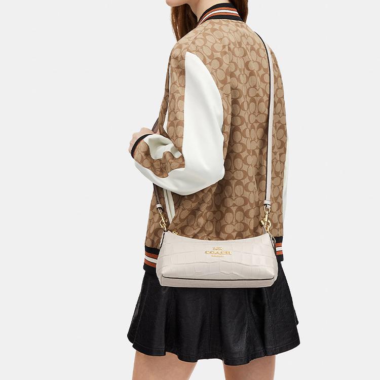 Coach Charlotte 25 Cerniera con Logo Dorato Tasca con Cerniera Pelle Effetto Coccodrillo Borsa a Cuscino Borse da Donna Bianco Gesso CL656-IMCHK