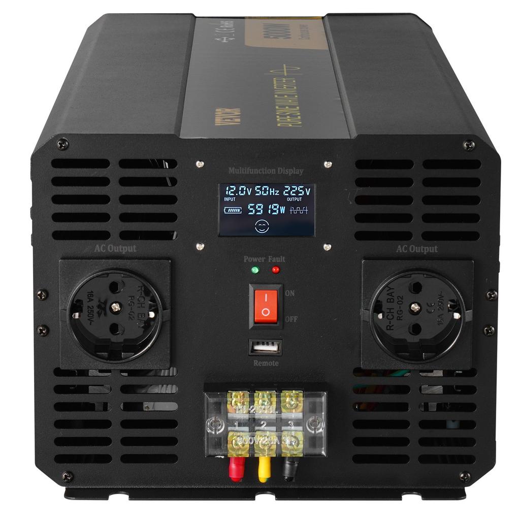 VEVOR Pure Sine Wave Inverter, 5000 Watt, Power Inverter, DC 12V To AC 230V Car Inverter with LCD Display USB Port and Remote Controller